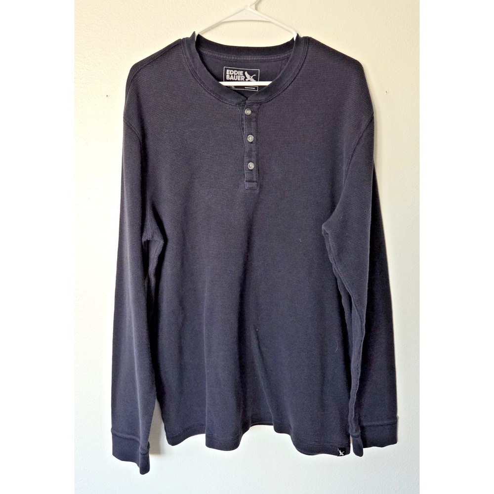 Eddie Bauer Mens Henley XL Tall Blue Waffle Knit‎ Long Sleeve Thermal